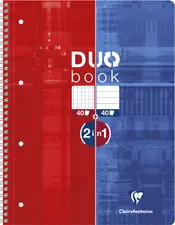 Clairefontaine Cahier à spirale DUOBOOK A4+, quadrillé/ligné
