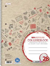 LANDRÉ Cahier à spirale Recycling, A4, quadrillé, 160 pages