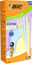 BIC Stylo à bille Cristal Pastel, trait bleu, 20 pièces