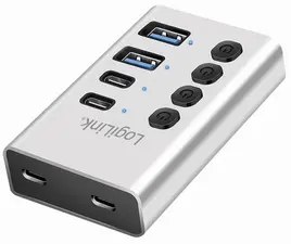 LogiLink Hub USB 3.2, 4 ports, interrupteurs on/off, argent
