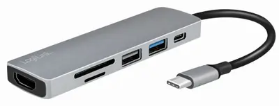 LogiLink Hub multifonction USB-C 6-en-1, argenté