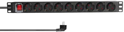 LogiLink 19" Steckdosenleiste, 9-fach, mit Schalter, grau