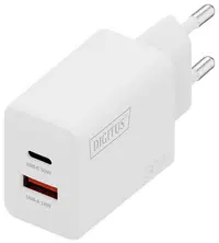 DIGITUS Chargeur secteur USB GaN, USB-C/USB-A, 30 W, blanc
