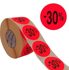 METO Étiquette promotionnelle "-50%", rond, rouge fluo