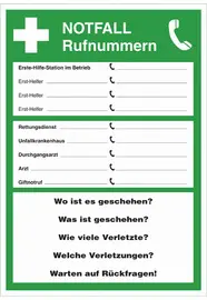 LEINA Hinweisschild "Notfall-Rufnummern