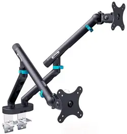 DIGITUS Bras support design pour 2 écrans, avec pince, noir