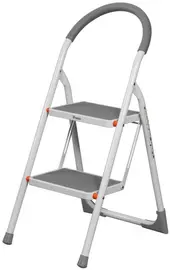 Bradas Escabeau pliable en acier, 2 niveaux, blanc/gris