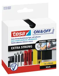 tesa On & Off Bande auto-agrippante Extra Strong, noir