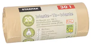 STARPAK Sac poubelle "Waste-to-Waste", 30 litres, marron