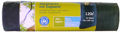 Secolan Sac poubelle à liens coulissants, bleu/noir, 120 l