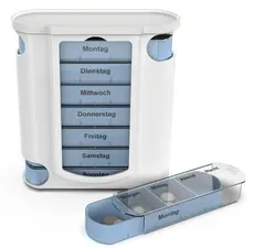 HARO Pilulier semainier, pour 7 jours, 4 cases, bleu / blanc