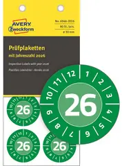 AVERY Zweckform Plaquette de contrôle 2025,NoPeel,vert, 30mm