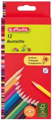 herlitz Crayons de couleur triangulaires, étui carton de 12