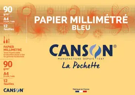 CANSON Papier millimétré, A4, 90 g/m2, couleur: bleu