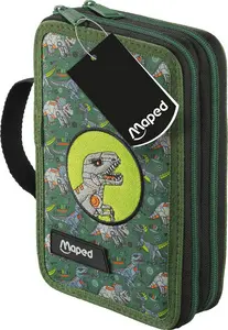 Maped Étui scolaire double Dinosaure, polyester, garni, vert
