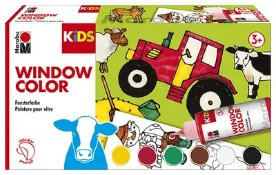 Marabu KiDS Kit de peinture pour vitre "FERME", 6 x 80 ml