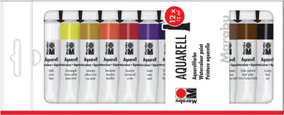 Marabu Peinture aquarelle, 12 ml, Kit de 12