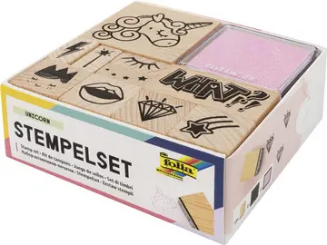 folia Set de tampons en bois "Unicorn", en bois, 12 pièces