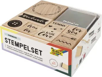folia Set de tampons en bois "Handmade", 13 pièces