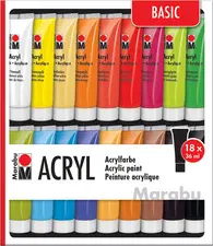 Marabu Kit de peinture acrylique, 18 x 36 ml, assorti