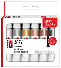 Marabu Set de peinture acrylique SHINY CLASSICS, 6 x 12 ml