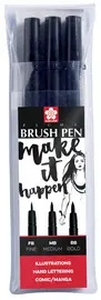 SAKURA Stylo pinceau PIGMA BRUSH, étui de 3, noir