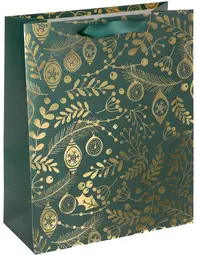 sigel Sac cadeau de Noël "Golden ornaments on green", grand