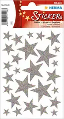 HERMA Autocollants de Noel MAGIC "étoiles argent", pailletté