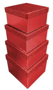 Clairefontaine Boîtes cadeaux "Pailleté rouge", set de 4