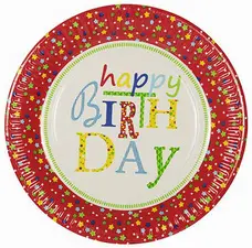 PAPSTAR Assiette en carton "Happy Birthday", rond, 230 mm