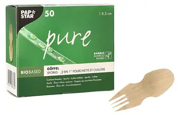 PAPSTAR Fourchette et cuillère 2en1 "pure", 85 mm, naturel