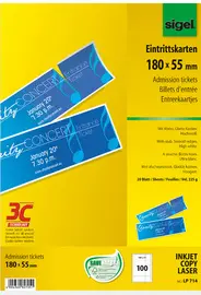 sigel Billet d'entrée, 180 x 55 mm, imprimable, extra blanc