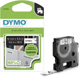 DYMO Ruban d'étiquette D1 noir/blanc, 12 mm x 3,5 m
