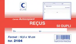 ELVE Manifold "Reçus", 105 x 180 mm, dupli, 50 feuilles
