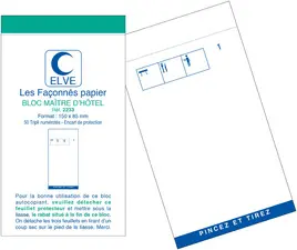 ELVE Bloc Maître d'Hôtel, 96 x 165 mm, 50 feuillets tripli