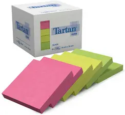 Tartan Bloc-notes repositionnable, 76 x 76 mm, assorti fluo