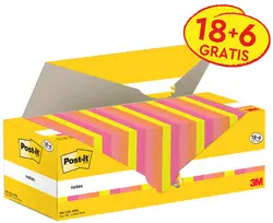 Post-it Bloc-notes adhésif, 76x76 mm, coloré, 18+6 gratuits