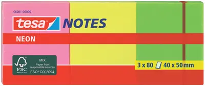tesa Bloc de notes adhésives couleurs néon, 40 x 50 mm