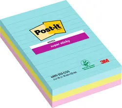 Post-it Bloc-note super sticky notes, ligné, 101 x 152 mm