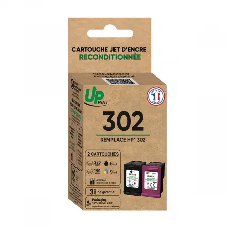 UPRINT MIF PACK 2 CARTOUCHES REMANUFACTUREES HP 302-F6U65A/F6U66A/X4D37AE BK/3CL