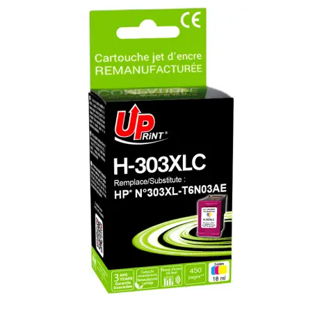 UPRINT CARTOUCHE REMANUFACTUREE HP 303XL AVEC NIVEAU-REMPLACE T6N03AE 3CL