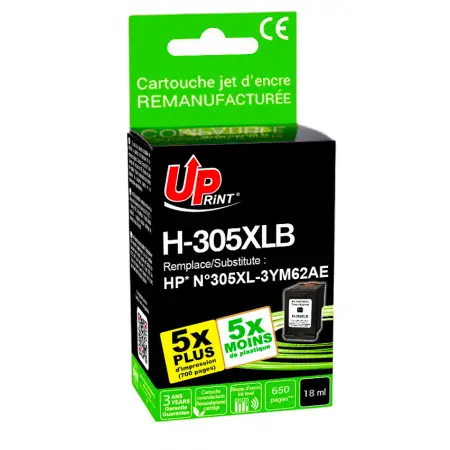 UPRINT CARTOUCHE REMANUFACTUREE HP 305XL AVEC NIVEAU-REMPLACE 3YM62AE BLACK