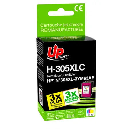 UPRINT CARTOUCHE REMANUFACTUREE HP 305XL AVEC NIVEAU-REMPLACE 3YM63AE 3CL