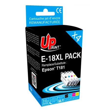 UPRINT PACK 4 CARTOUCHES REMANUFACTUREES EPSON 18XL-REMPLACE T181640 BK/C/M/Y