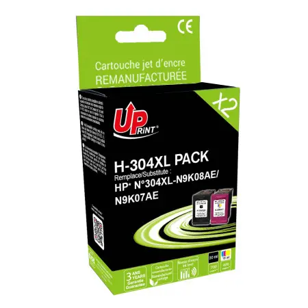 UPRINT PACK 2 CARTOUCHES REMANUFACTUREES HP 304XL-N9K08AE/N9K07AE BK/3CL