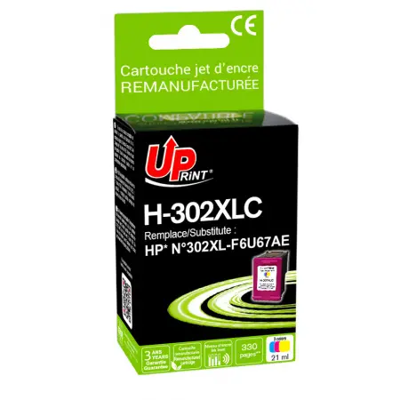 UPRINT CARTOUCHE REMANUFACTUREE HP 302XL-REMPLACE F6U67AE 3CL