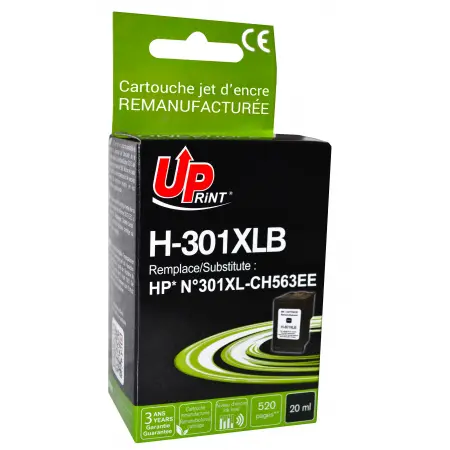 UPRINT CARTOUCHE REMANUFACTUREE HP 301XL-REMPLACE CH563EE BLACK