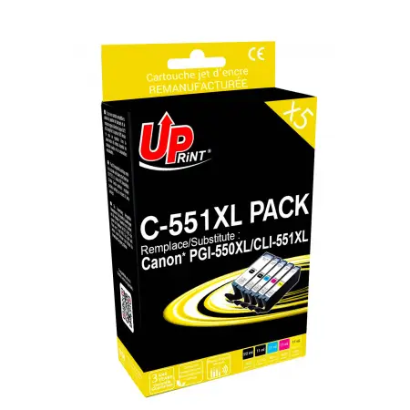 UPRINT PACK 5 CARTOUCHES REMA. CANON 550XL/551XL- PGI550/CLI551XL BK/PBK/C/M/Y