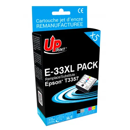 UPRINT PACK 5 CARTOUCHES REMANUFACTUREES 33XL-REMPLACE T336 BK/BK/C/M/Y