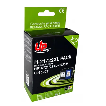 UPRINT PACK 2 CARTOUCHES REMANUFACTUREES HP 21XL/22XL- C9351A/C9352A BK/3CL